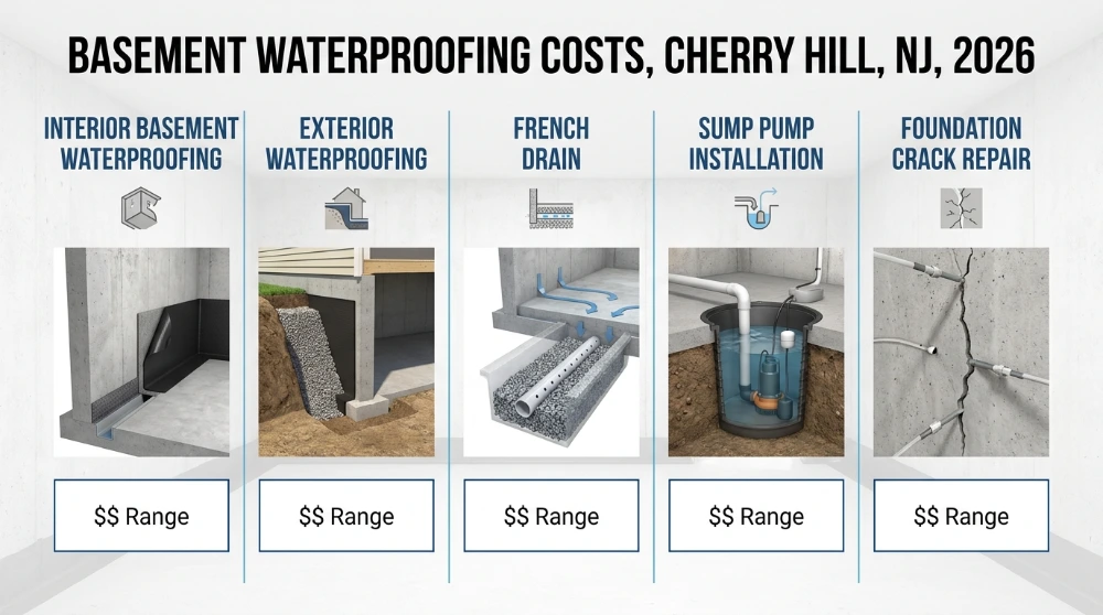Basement waterproofing cost comparison in Cherry Hill NJ
