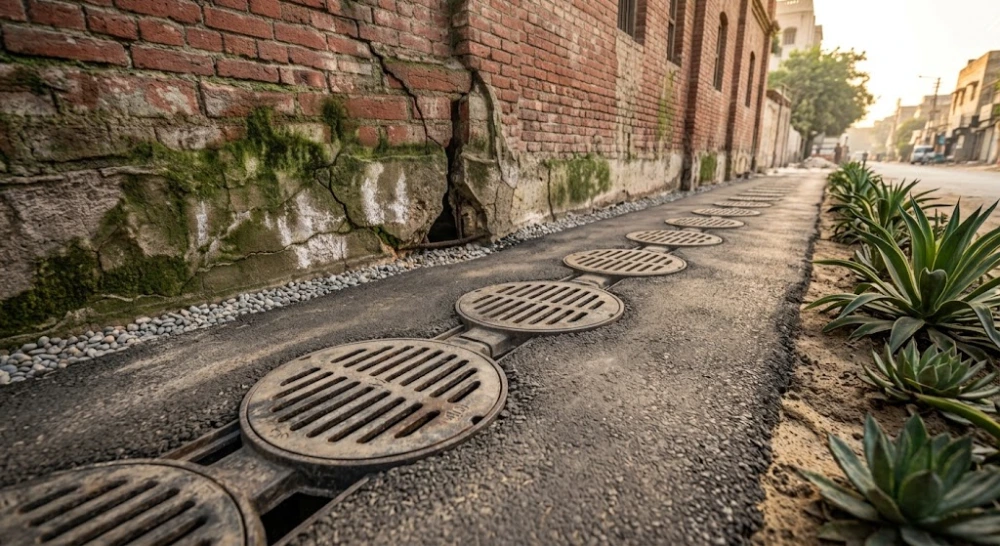 Driveway trench drain catching runoff before it reaches the garage