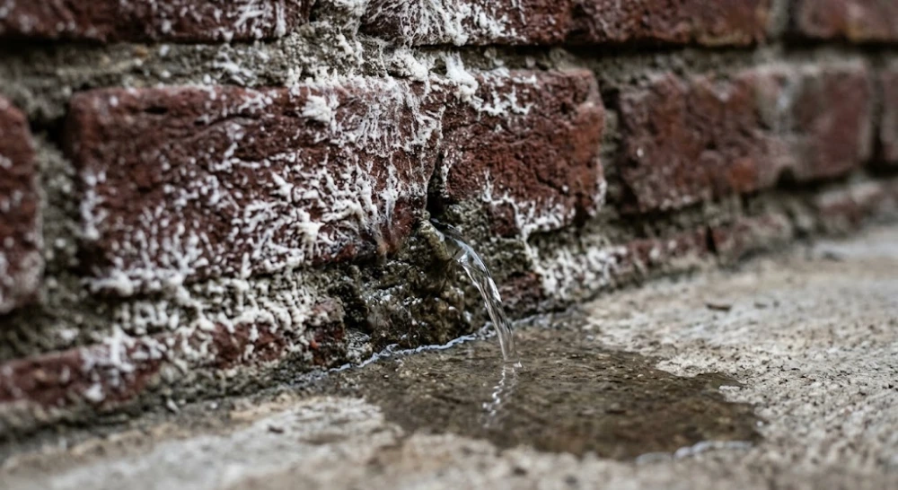 Water seeping at the wall-floor joint of a basement