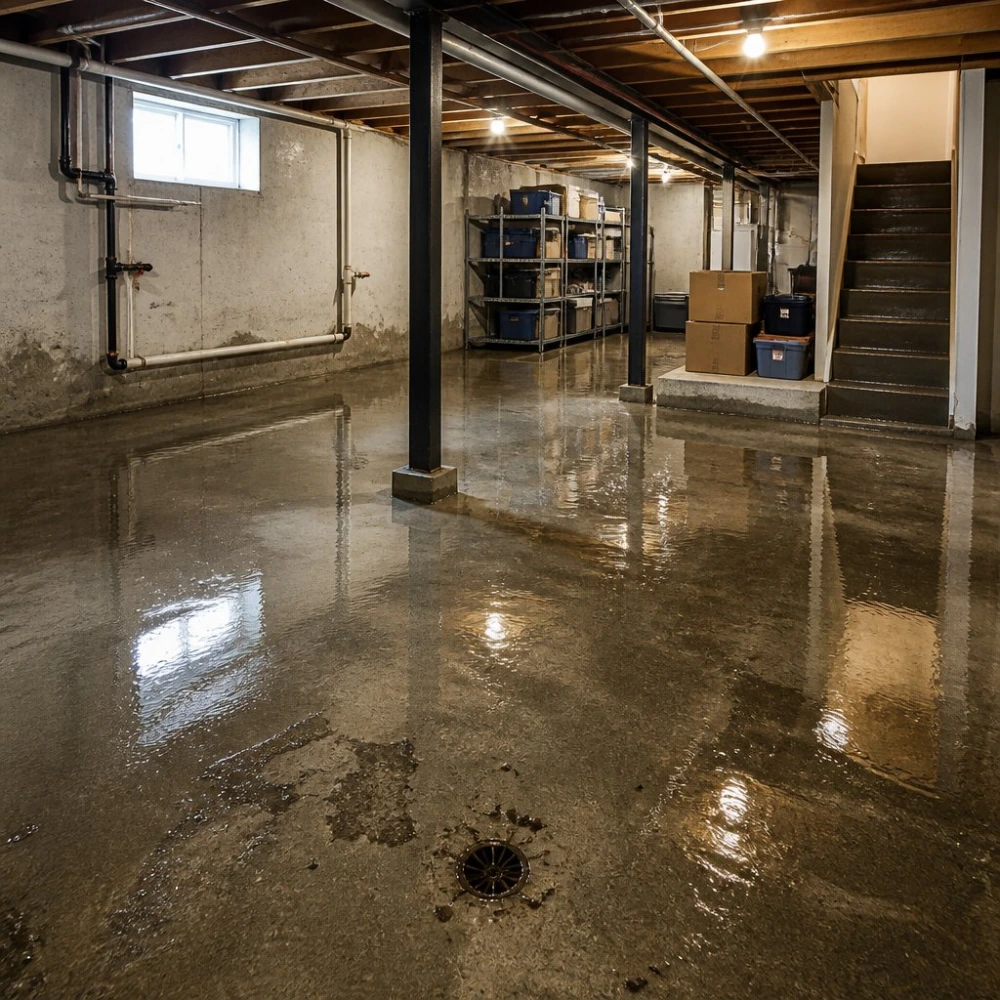 Water pooling in basement corner icon